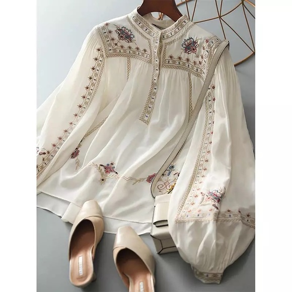 The Payton ReEdit Floral Shift Blouse With Blouson Sleeves And Floral Detailing - Picture 8 of 8